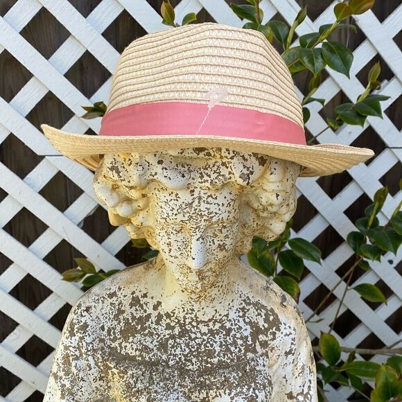 Disney Parks Straw Hat with Pink Hatband and Mickey Mouse Medallion. Adult. NWOT - Picture 1 of 10